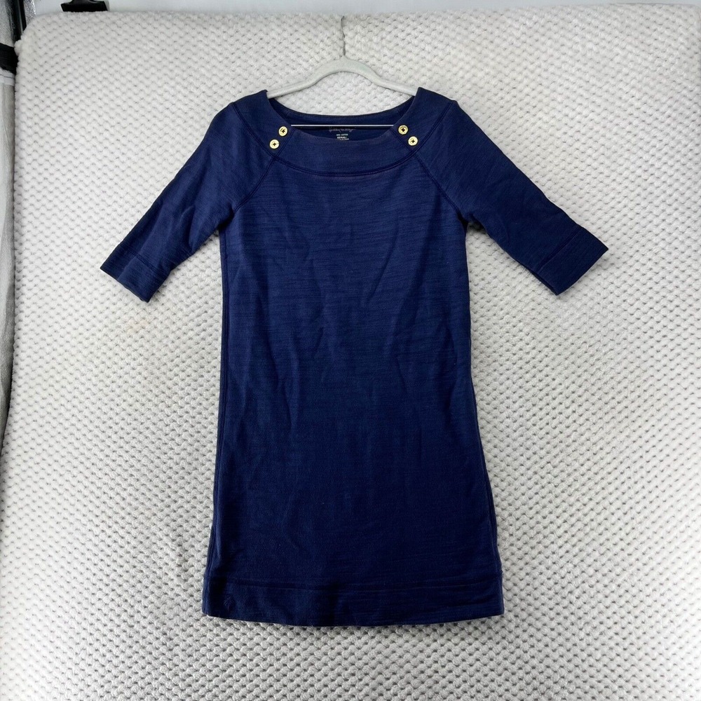 Lilly Pulitzer Cassie Knit Dress‎ Gold Button Detail 100% Cotton Casual Comfy XS